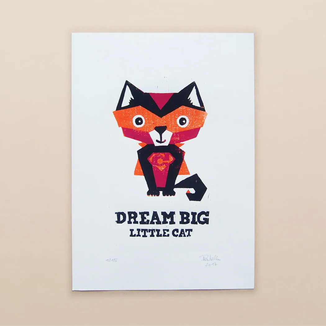 slanted-dream-big-cat-a4-holzschnitt-kunstdruck image 3