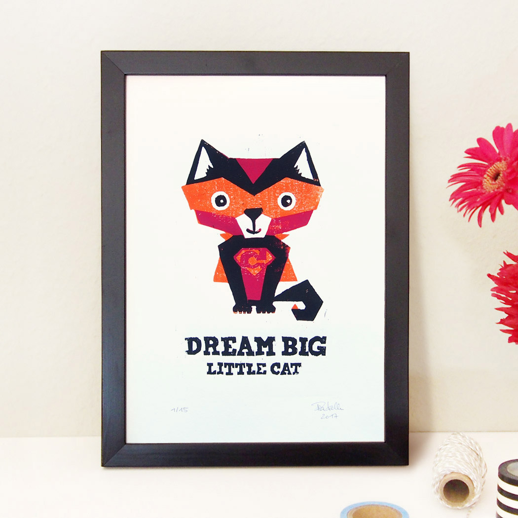 slanted-dream-big-cat-a4-holzschnitt-kunstdruck image 4