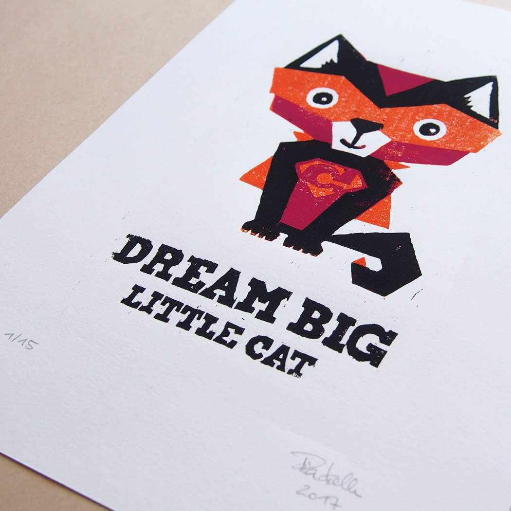 slanted-dream-big-cat-a4-holzschnitt-kunstdruck image 2