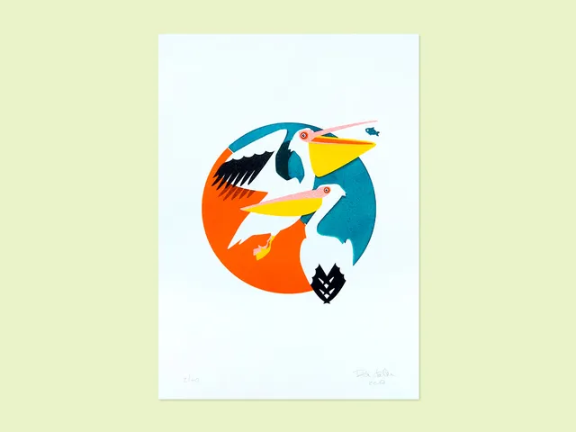 slanted-pelikane-kunstdruck-riso-linol-poster image 1