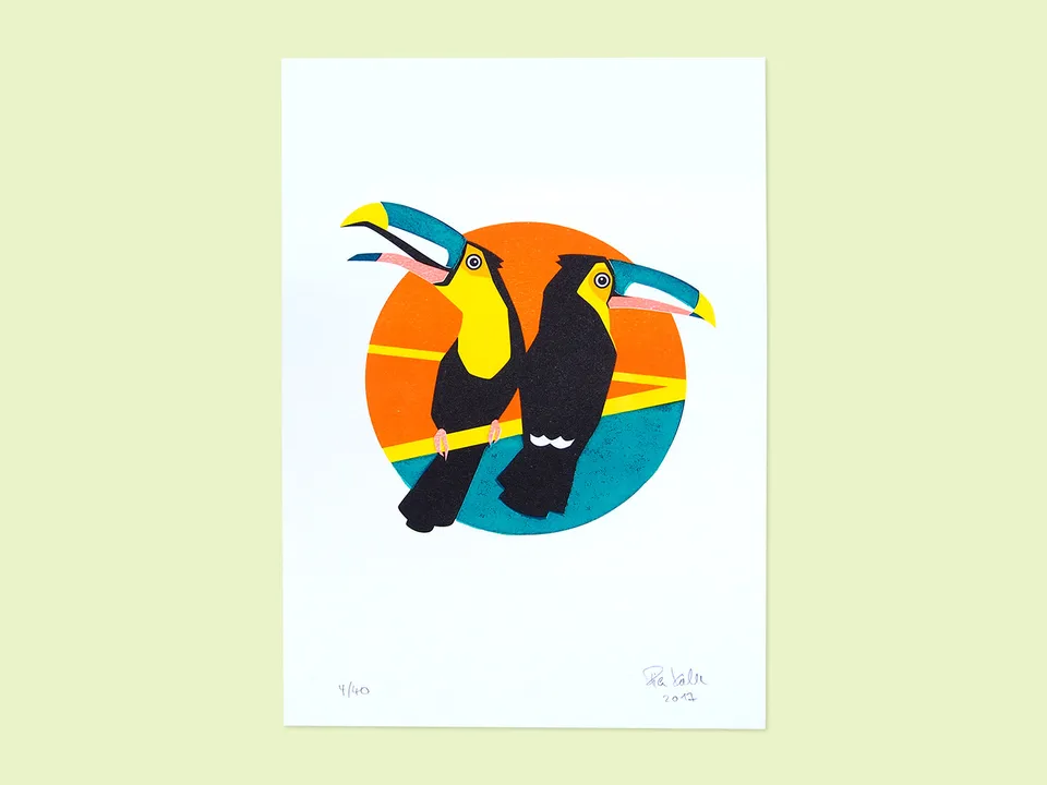 slanted-tukane-kunstdruck-riso-linol-poster image 1